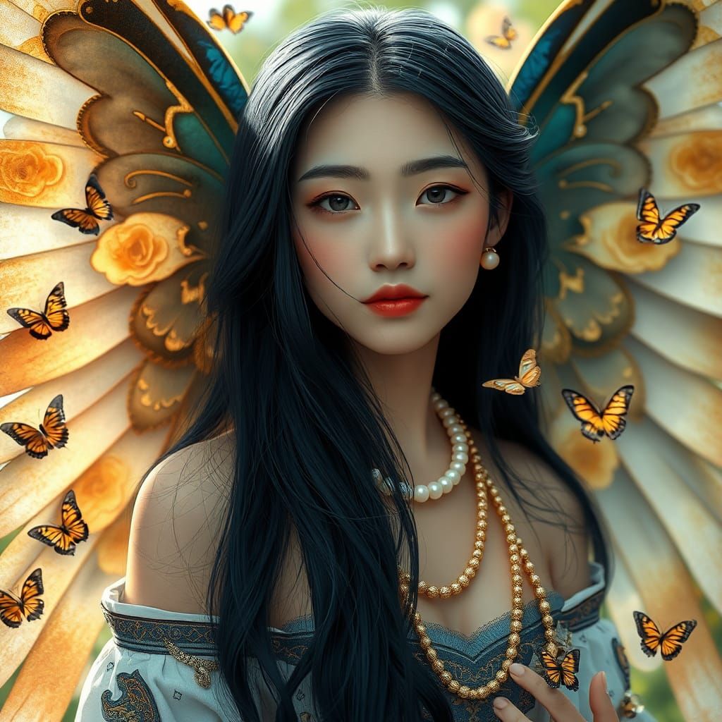 Chinese Woman with Golden Wings in Klimt Style