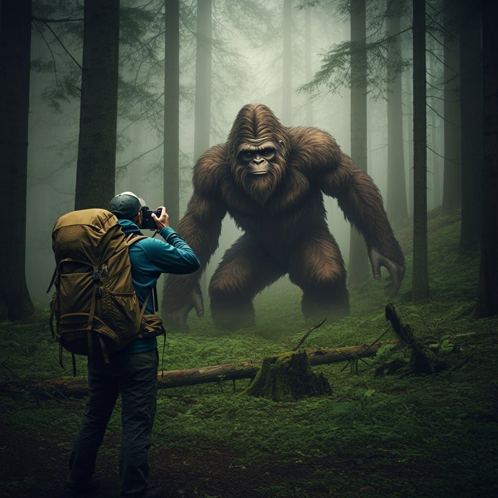 Bigfoot Encounter in Misty Forest