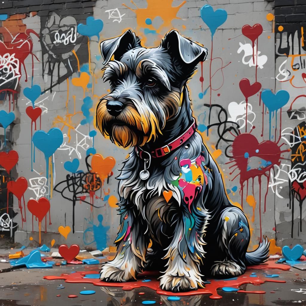 Colorful Graffiti Art of a Schnauzer Dog
