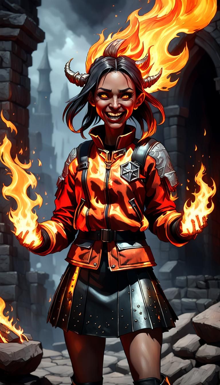 Stone Girl in Fire Jacket: Dark Fantasy Concept Art