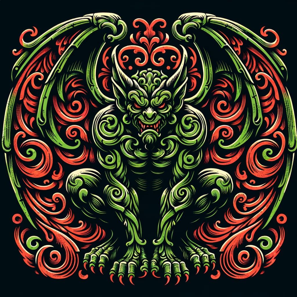 Gargoyle in Ornate Woodcut Style
