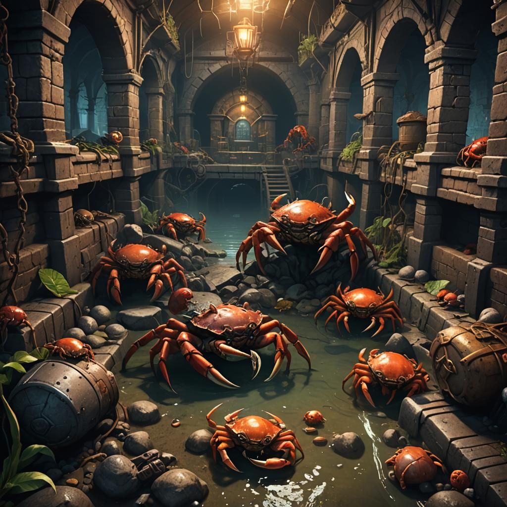 Dungeon Explorers Attacked by Crabs in Sewer
