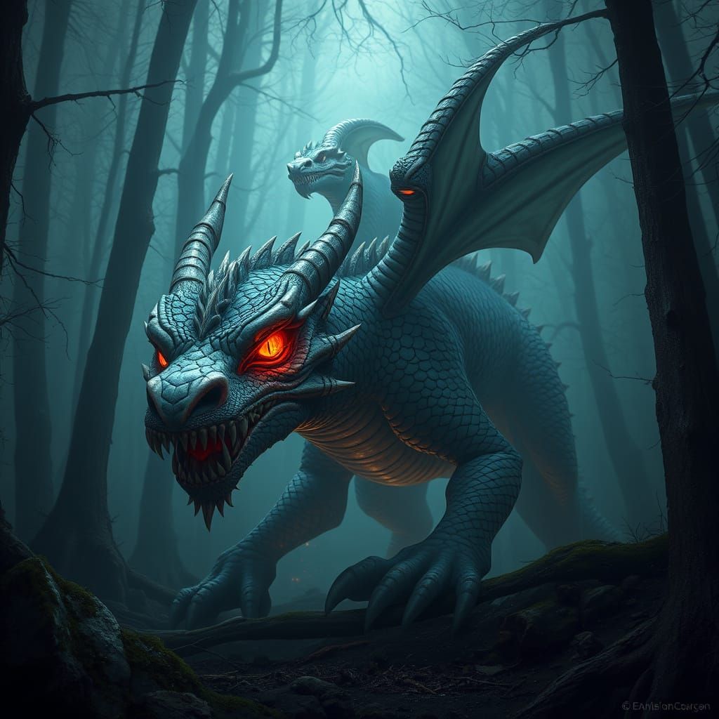Mystical Dragon in Photorealistic Forest Landscape