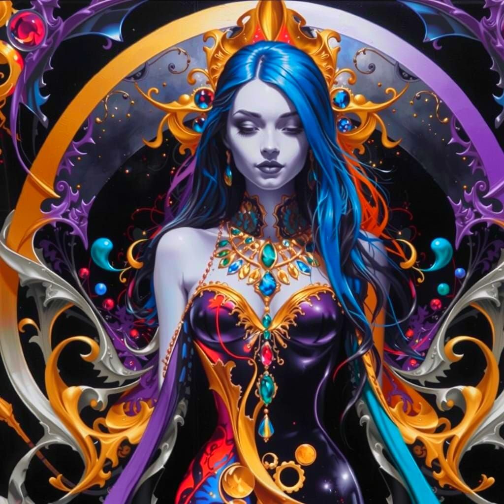 Vibrant Surrealist Oil Painting in Deep Triadic Colors
