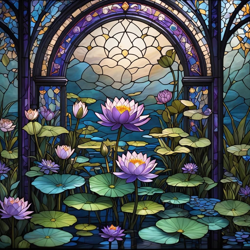 Stained Glass Water Lily in Detailed Matte Style