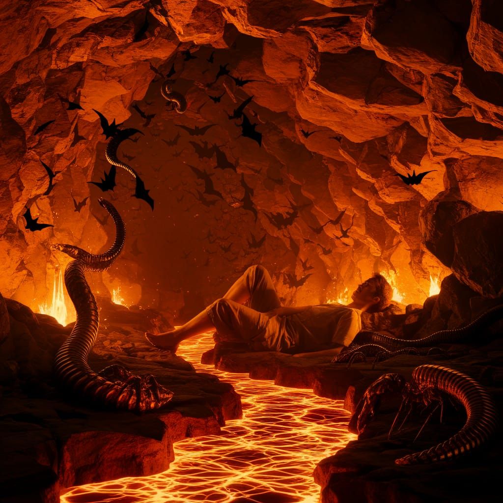 As if the world is ending, a man is relaxing in a place wher...