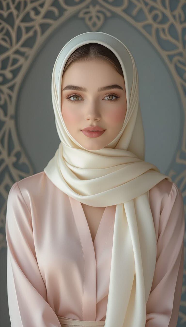 Elegant Portrait of Woman in Hijab, Art Nouveau Style