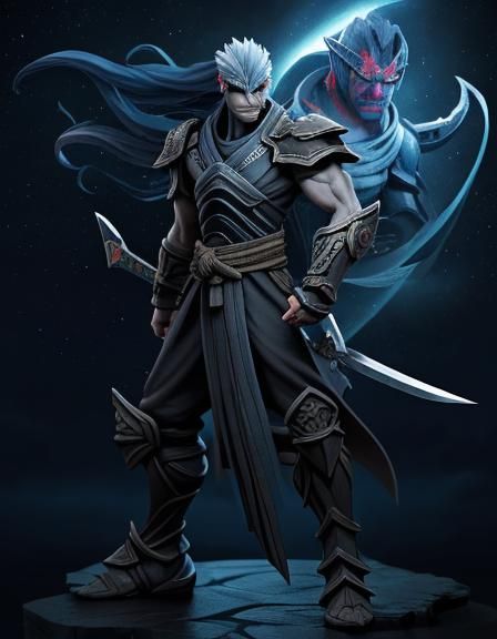 "Craft an epic tale of a fearless ninja warrior wielding the legendary Souls Taker sword, facing off against a galaxy-sp...