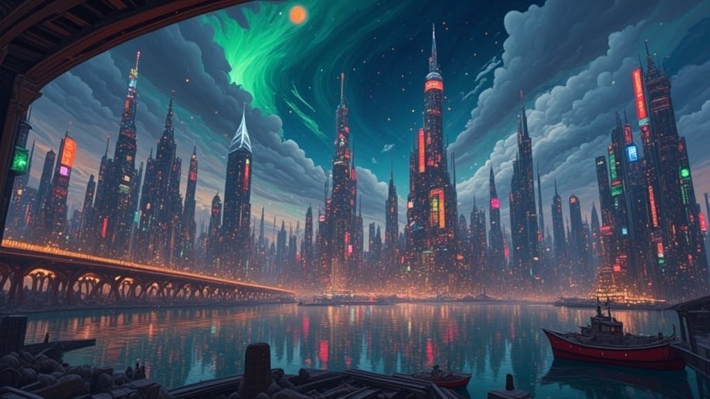 Cyberpunk Arcology Cityscape Illuminated in the Night