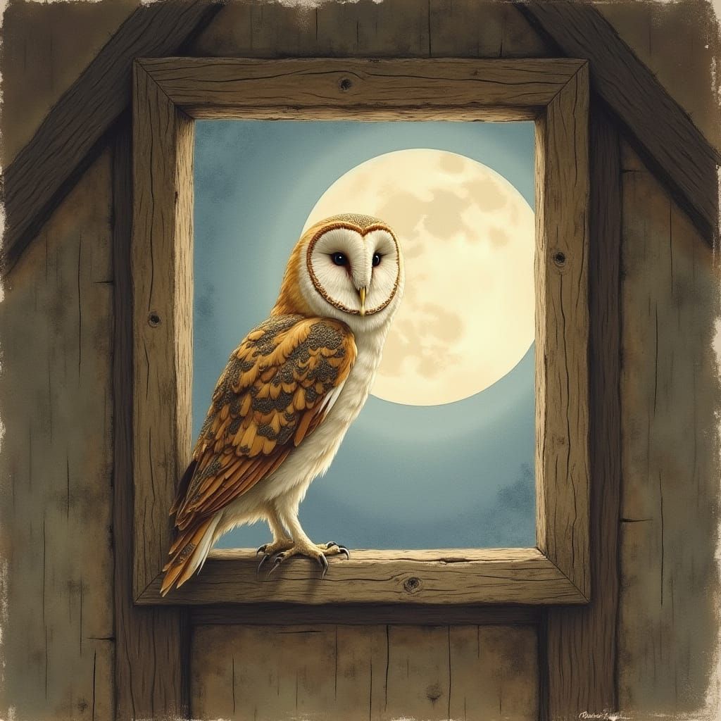 Ethereal Barn Owl in Moonlit Window