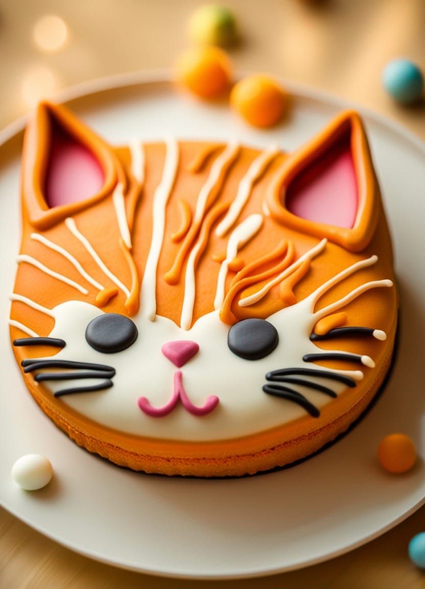 Cat-Shaped Cake in Professional Photography Style