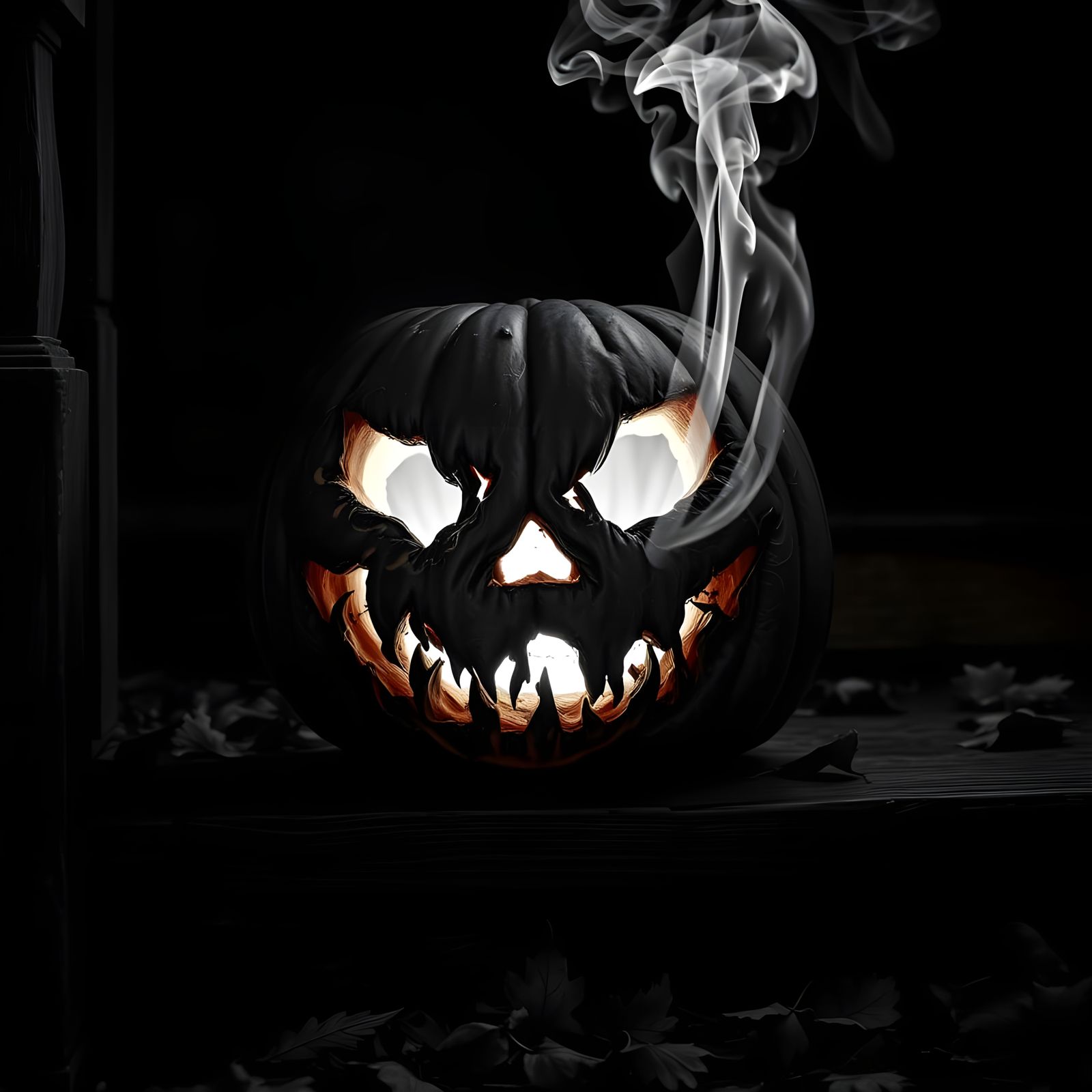 Hyperrealistic Jack-o'-Lantern with Smoke and Light