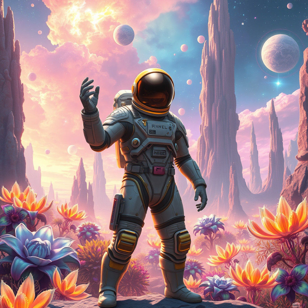 Astronaut in Alien Landscape as Digital Art