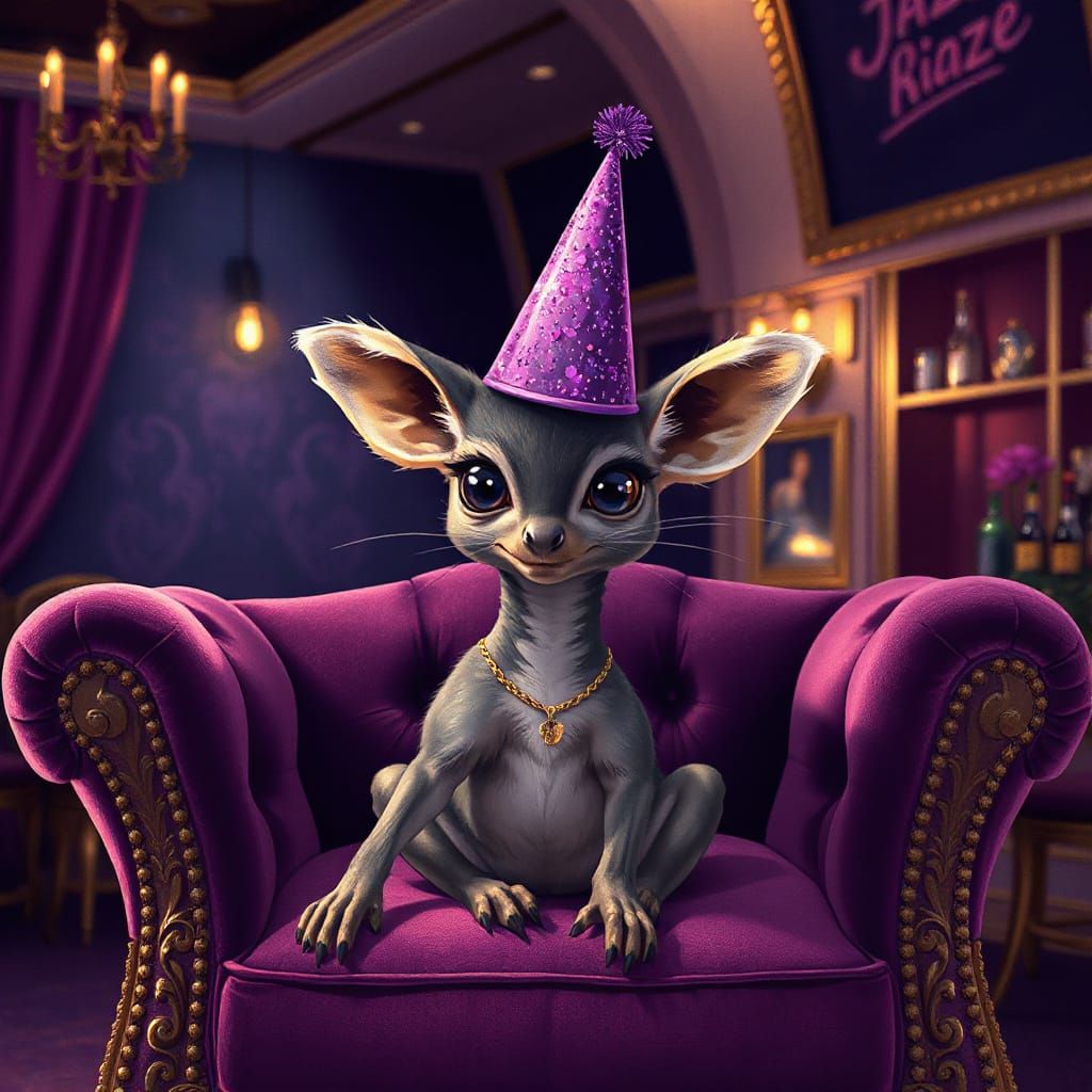 Vicuña in Purple Hat at Jazz Club