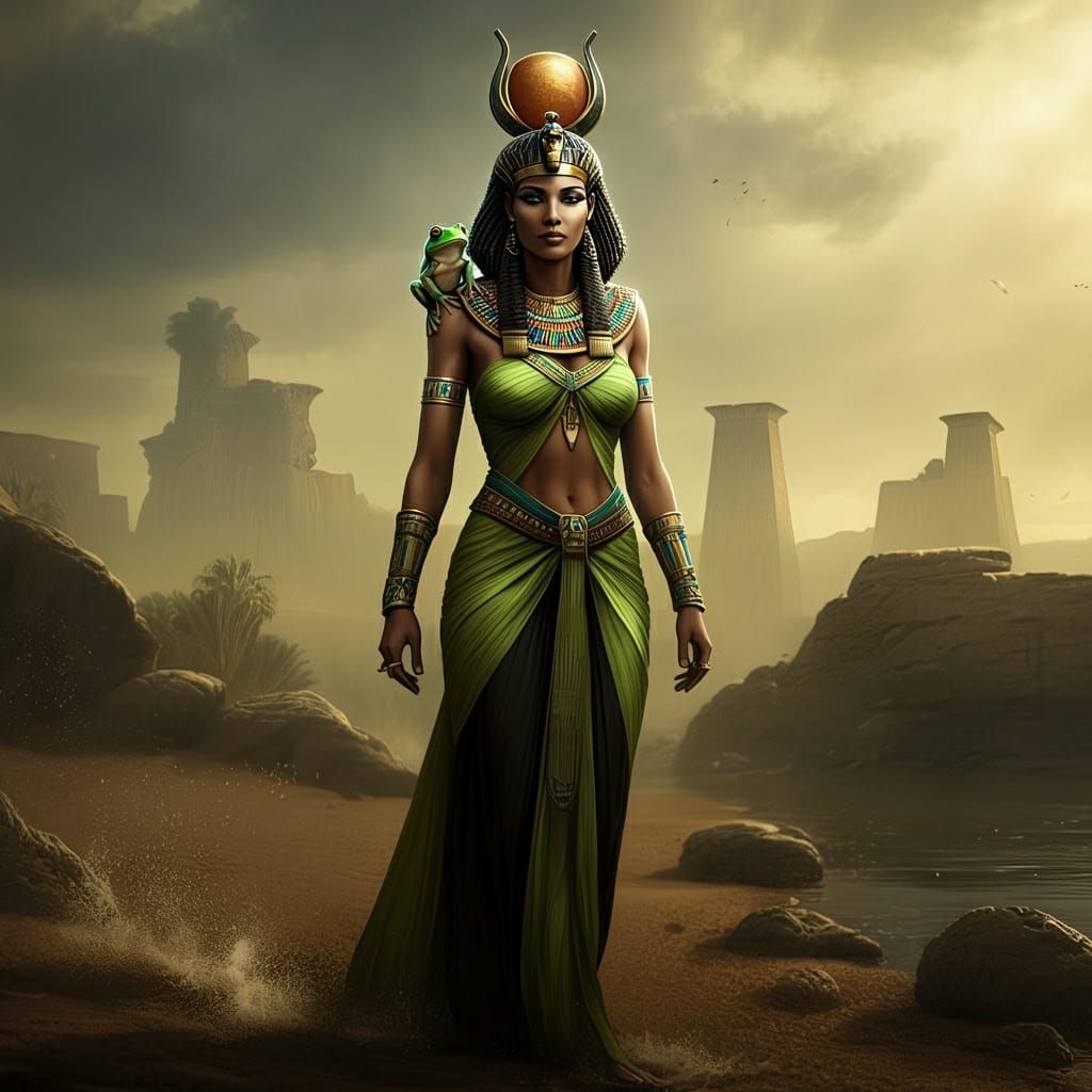 Ancient Egyptian Goddess Heqet Walks Nile River Banks