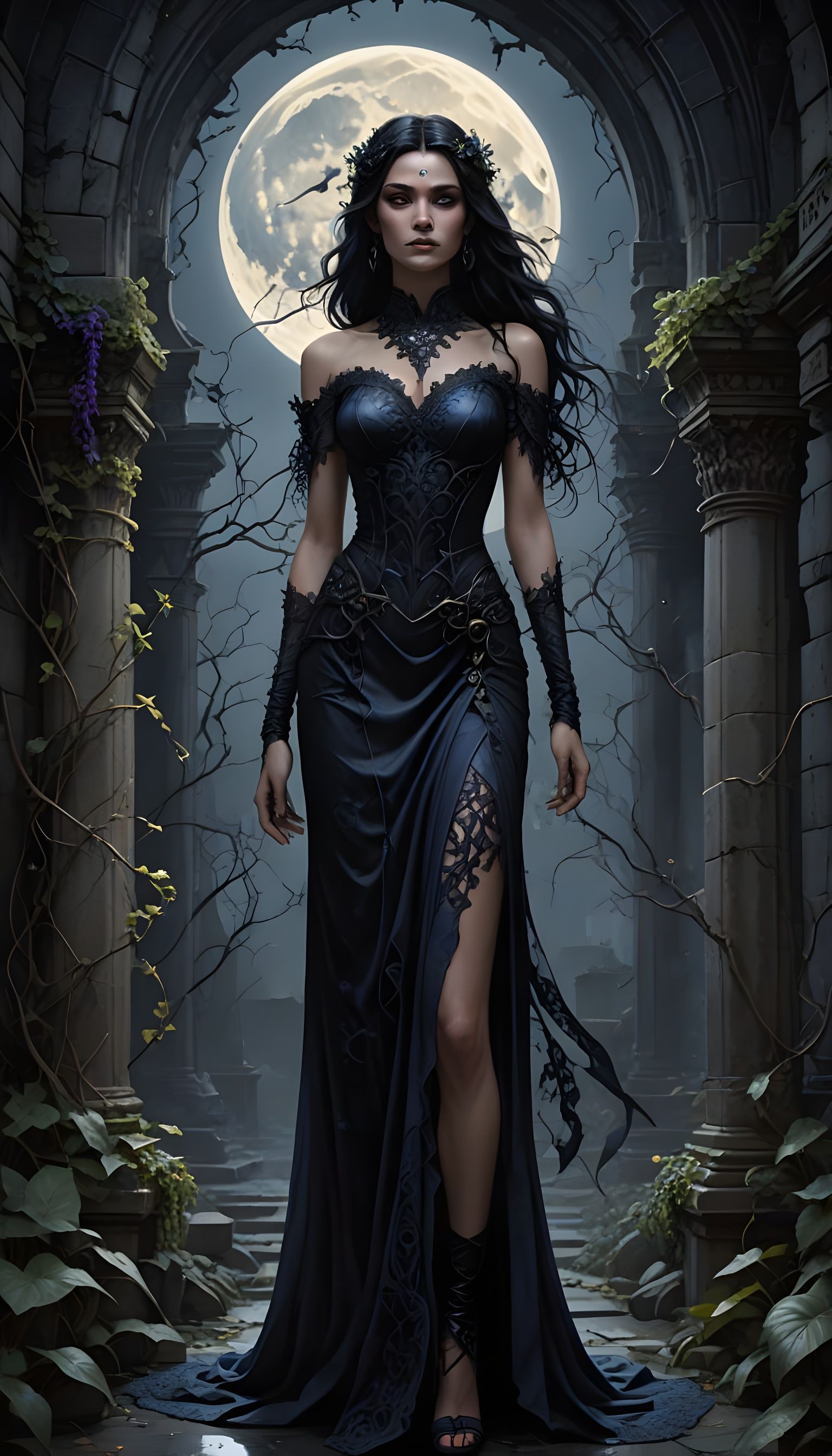 Vespera, the Nightshade Empress of Nordthra, in Dark Fantasy...