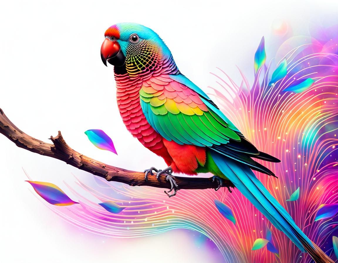Mystical Parakeet Singing with Colorful Aura