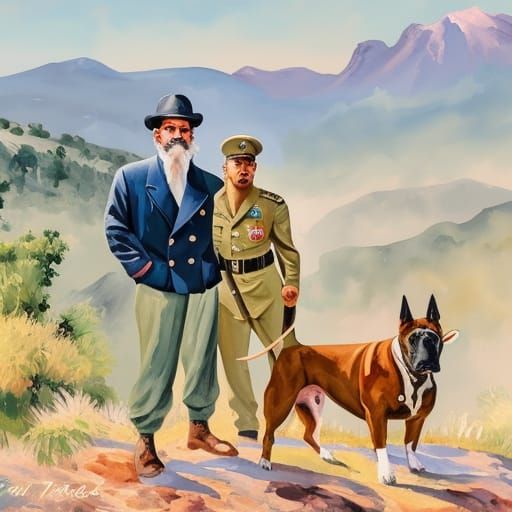 Fidel Castro Gouache Portrait with Bull Terrier