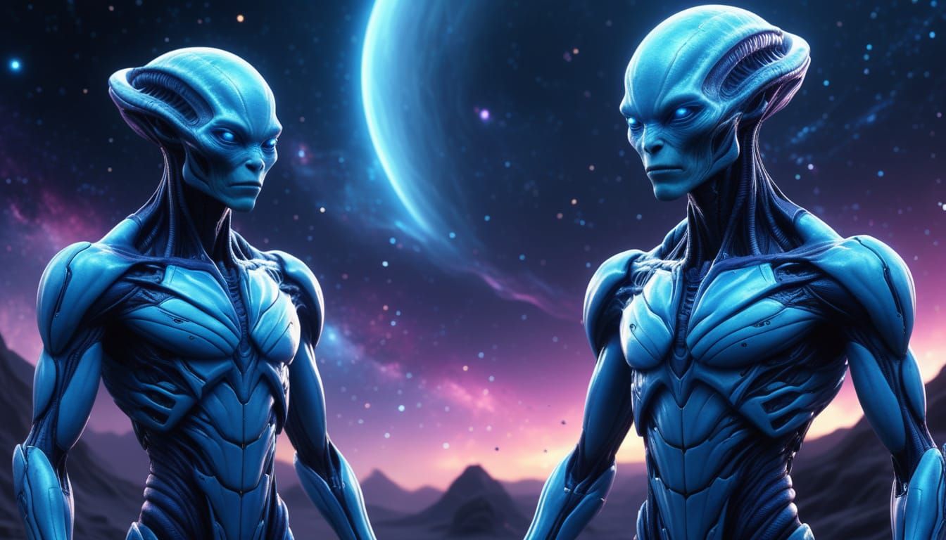 Andromedan Aliens with Glowing Features in Sci-Fi Art