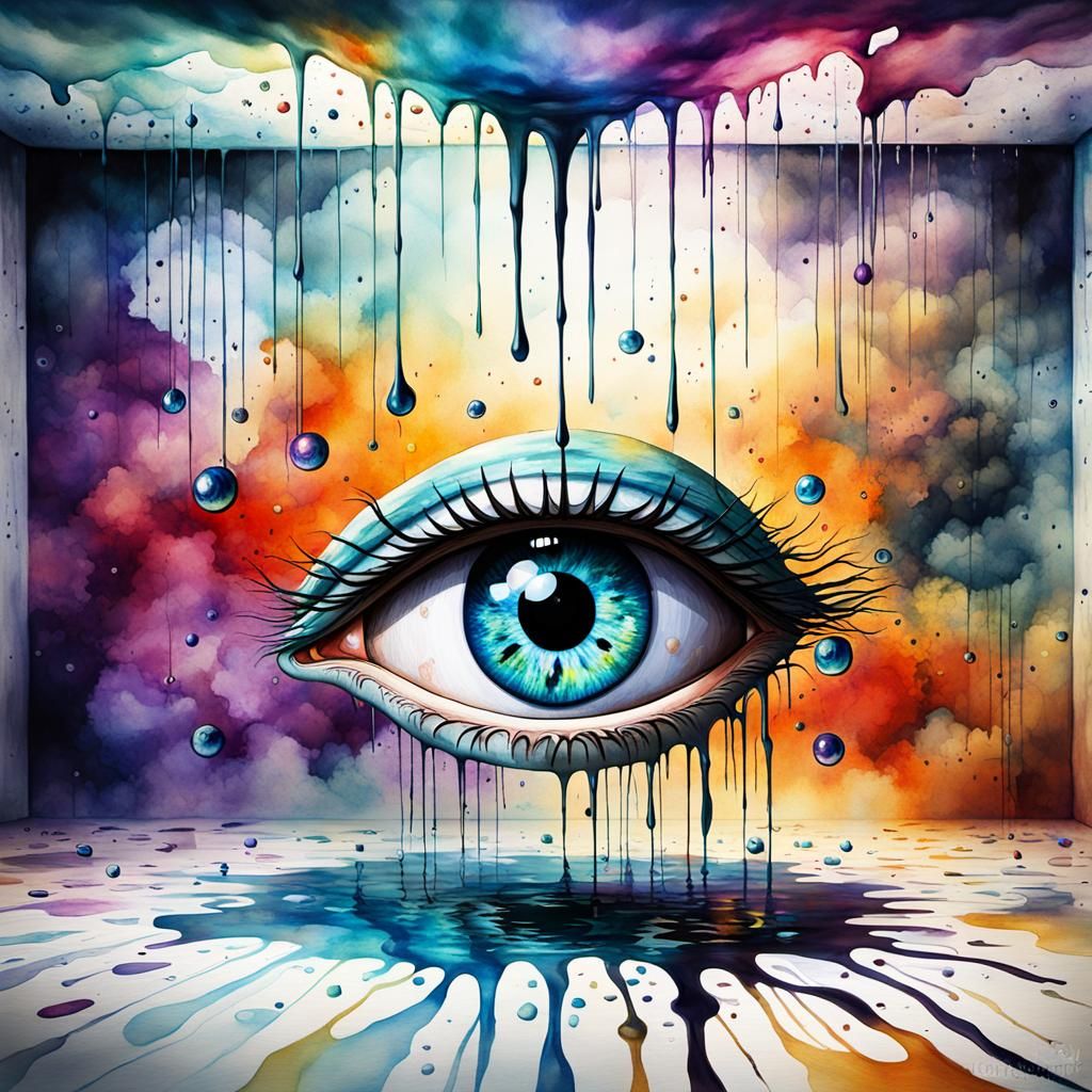 Surreal Floating Eye Watercolor Fantasy Art
