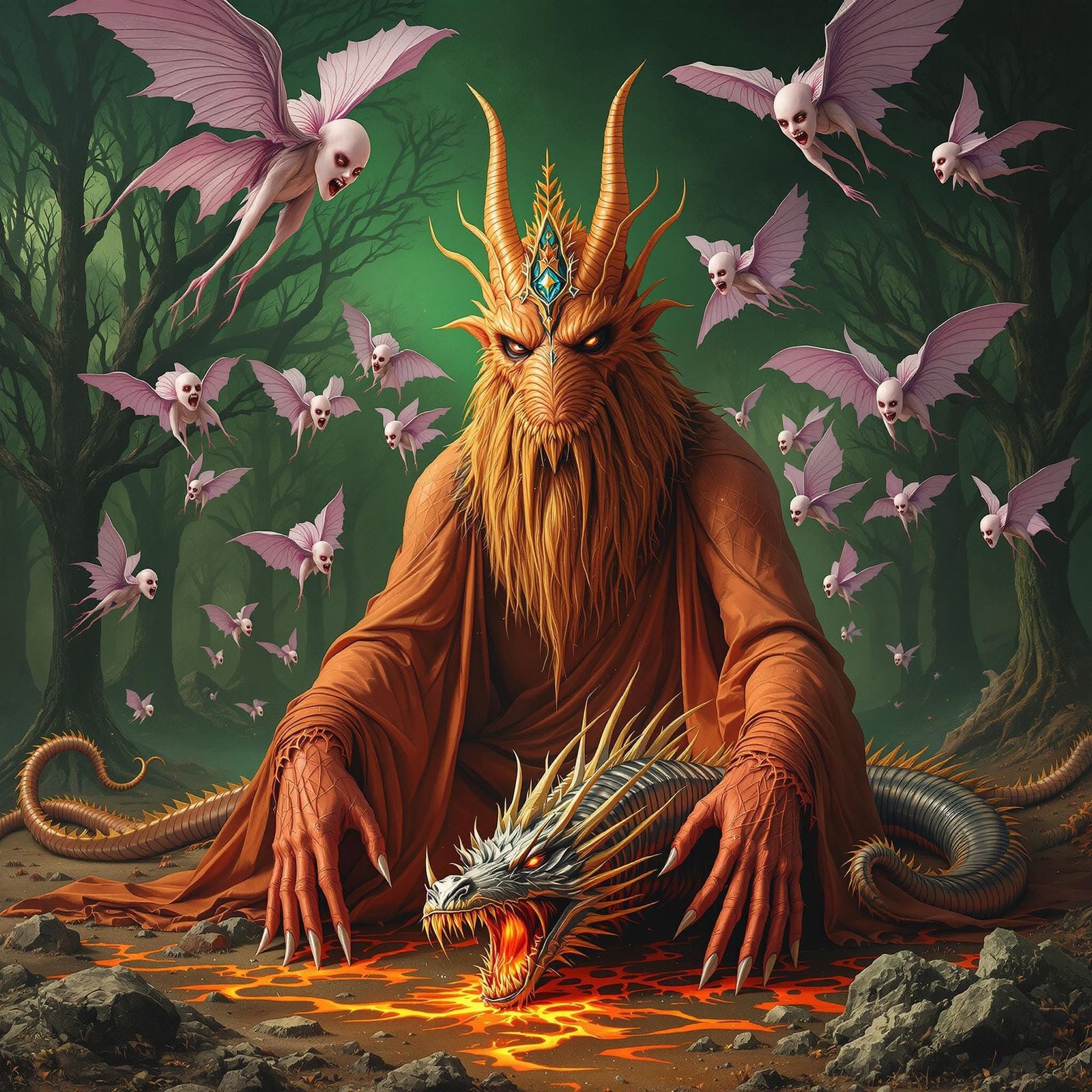 Humanoid Bat Walrus Emperor with Dragon