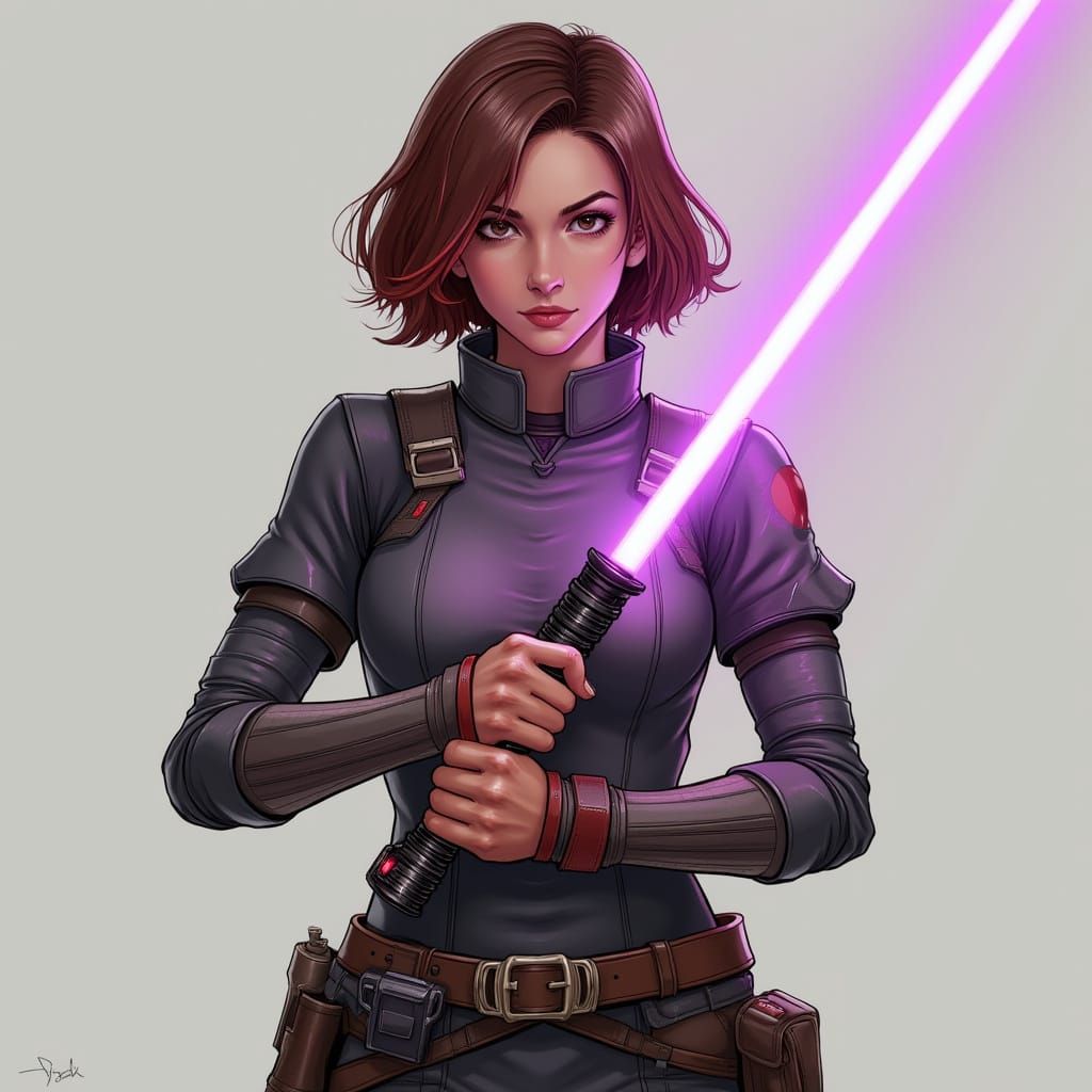 Elegant Warrior with Lightsaber in Sci-Fi Fantasy Style