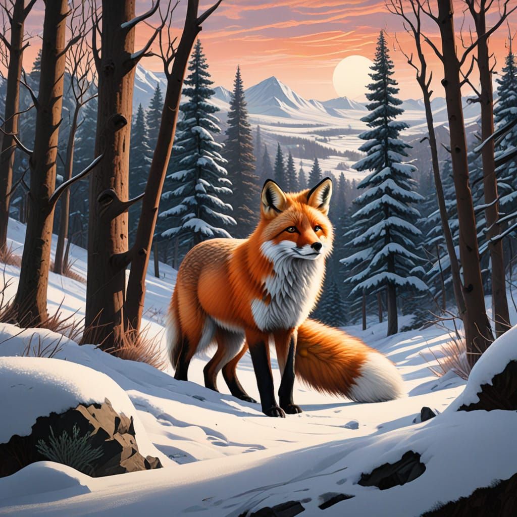 Ethereal Winter Scene in Gouache Style Masterpiece