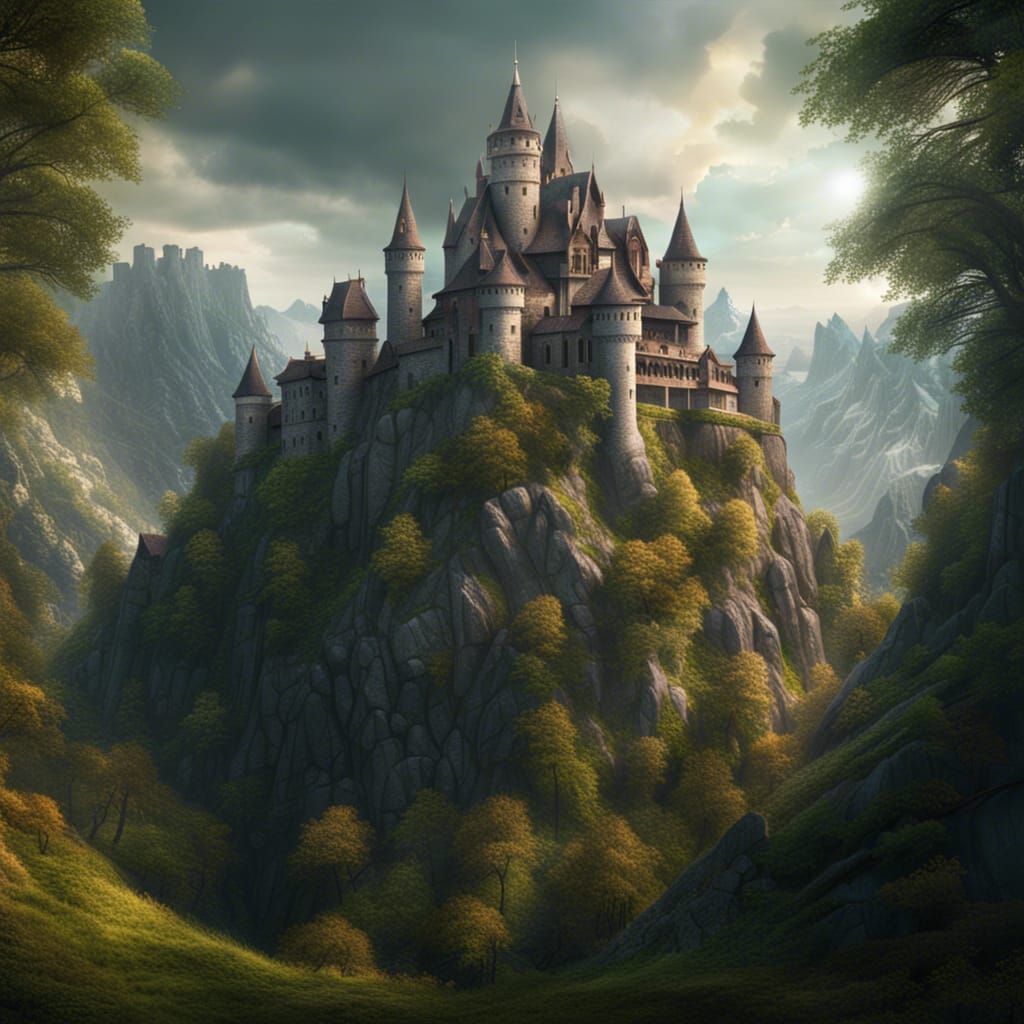 Epic Medieval Castle in Forest Digital Painting