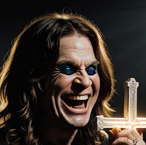 Emotional Dark Portrait of Man Laughing with Cross