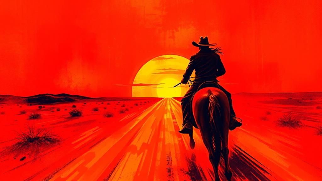 Red Cowboy Rides into Sunset: Graffiti Art Style