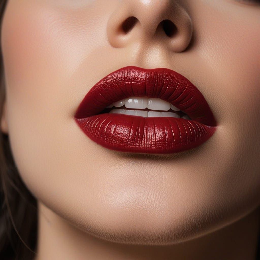 Luscious Crimson Lips in High-End Beauty Style