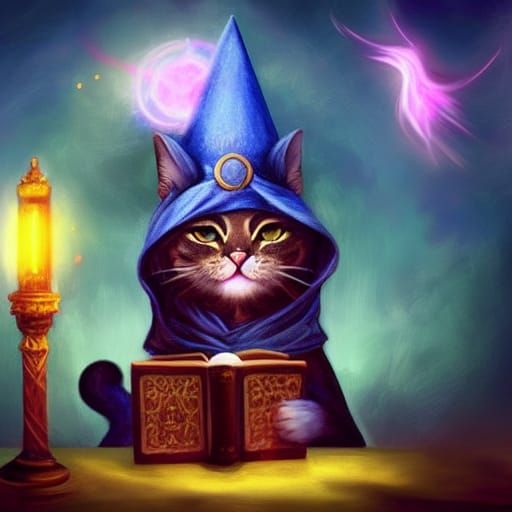 Magical Cat Wizard in a Fantasy Realm