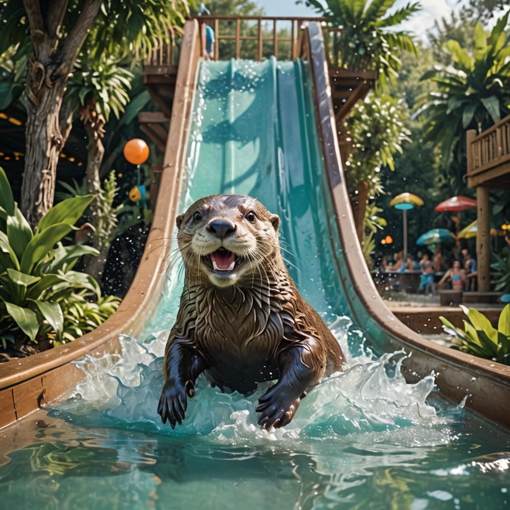 Smiling Otter Slides in Lush Waterpark Photo
