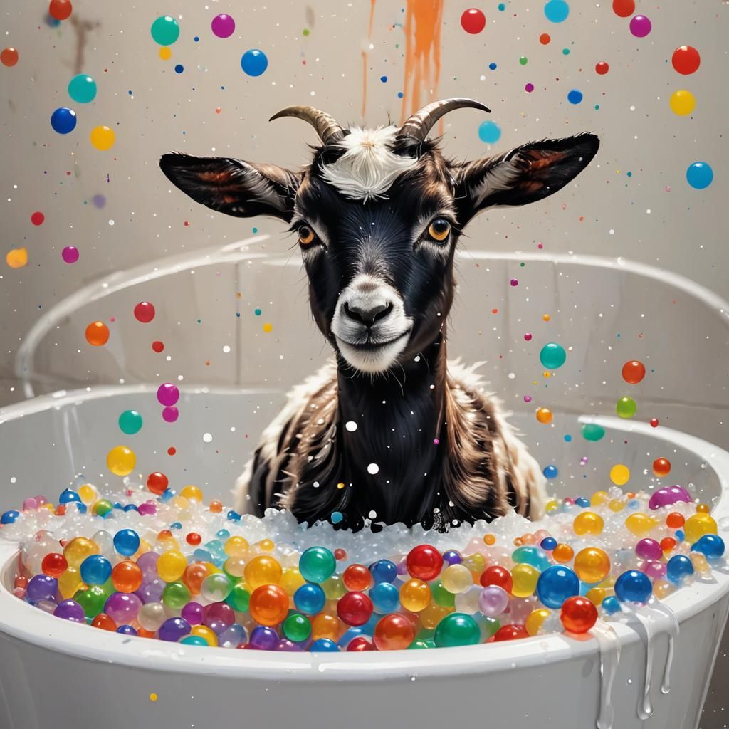 Baby Goat in Rainbow Bubble Bath: Abstract Art