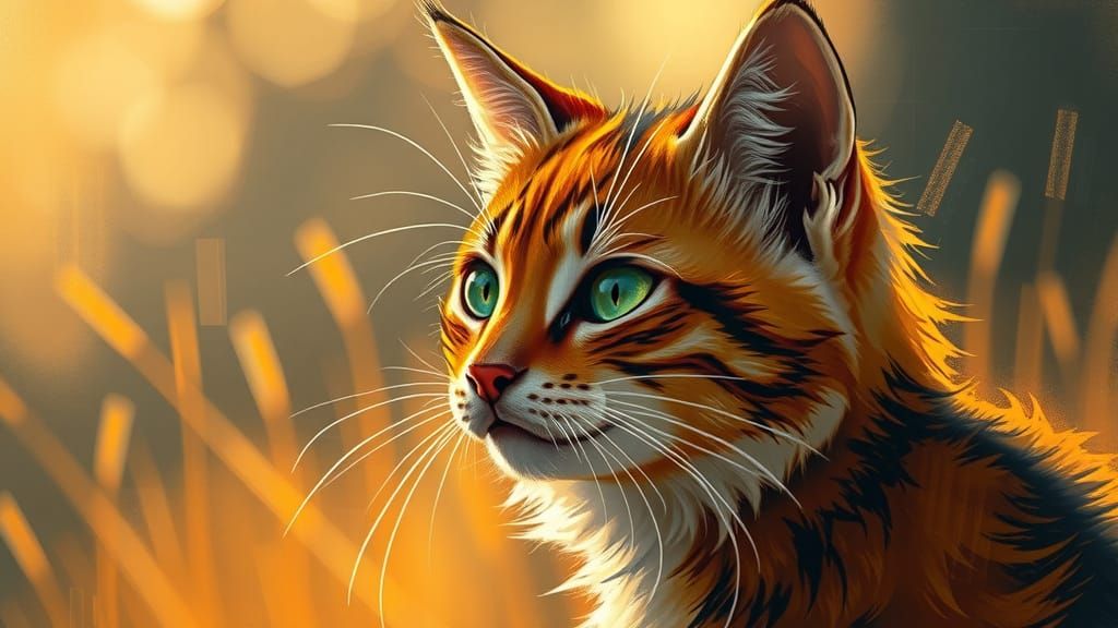 Whimsical Feline Moment in Vibrant Golden Lighting