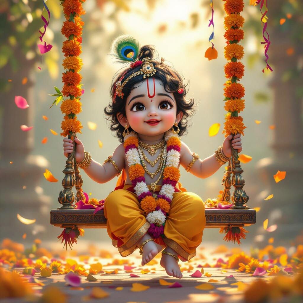 Baby Krishna Celebrates Janmashtami in Digital Art