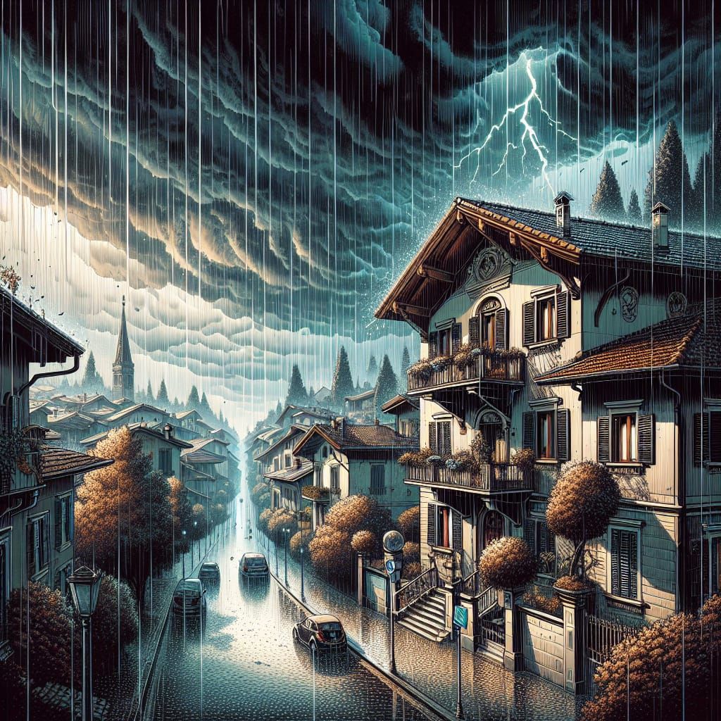 Dramatic Autumn Storm on Vintage Italian House