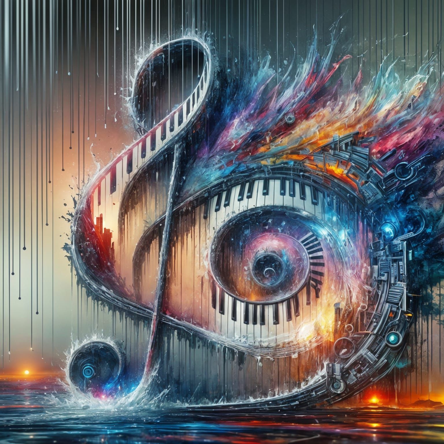 Surreal Music Note Formed from Acrylic Paint