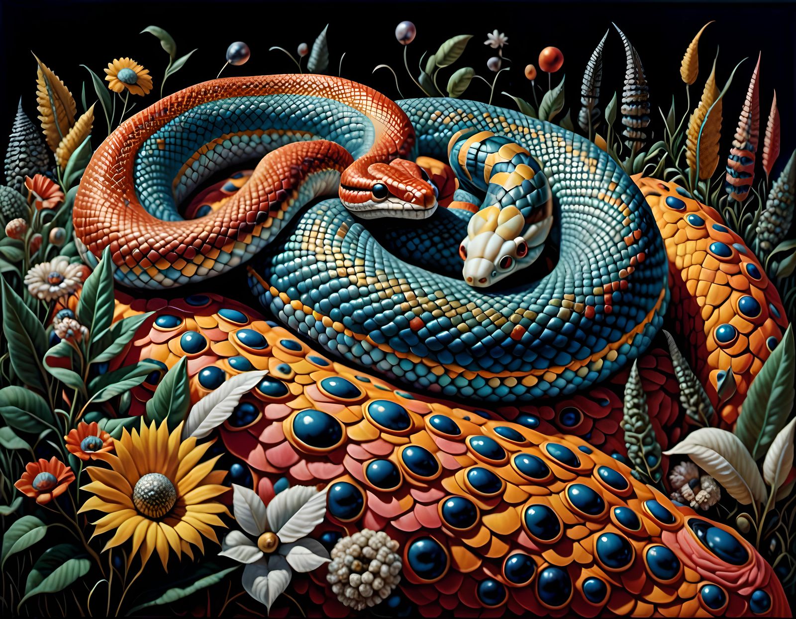 Wise Snake in Op Art Forest