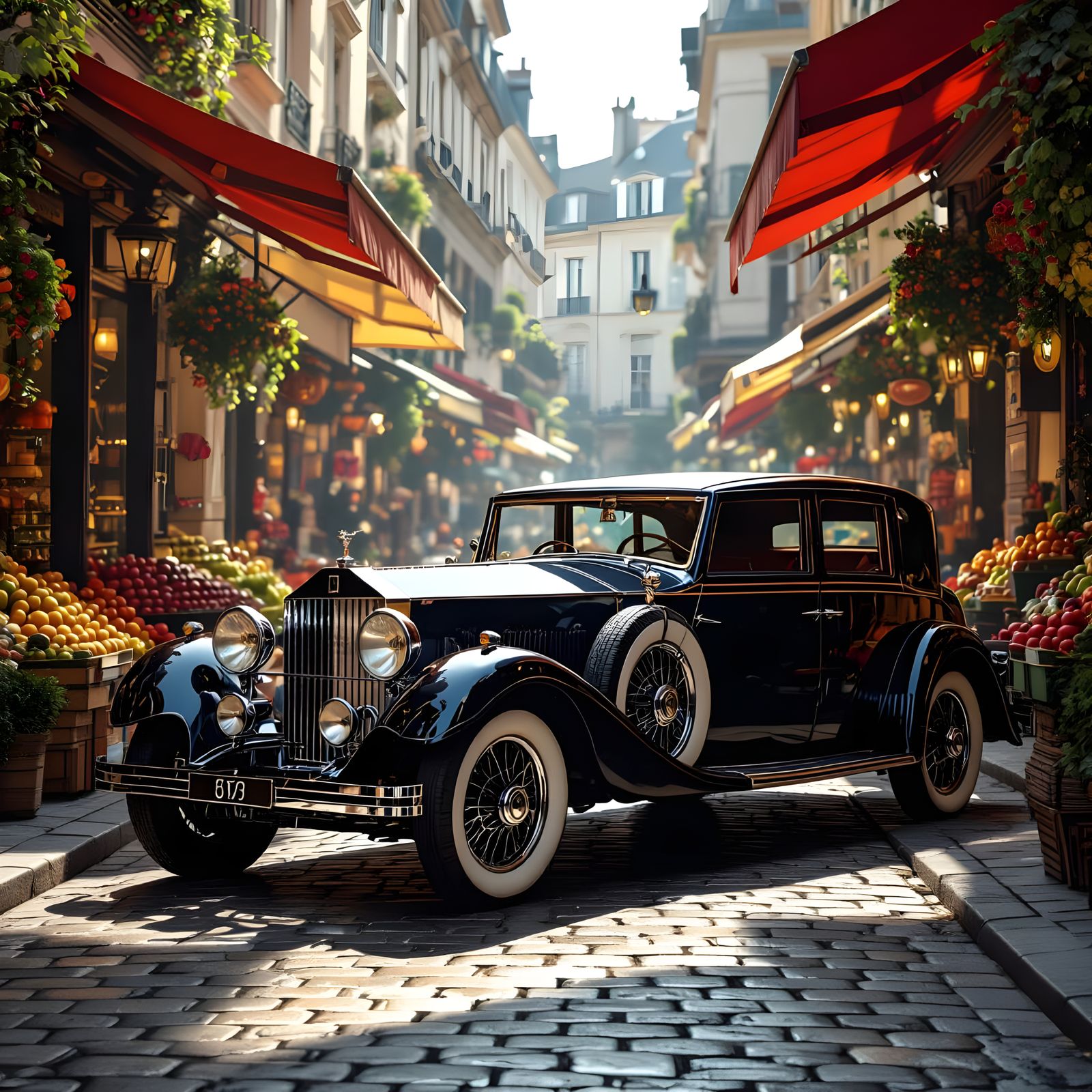 Vintage Rolls Royce in 1920s Paris Market