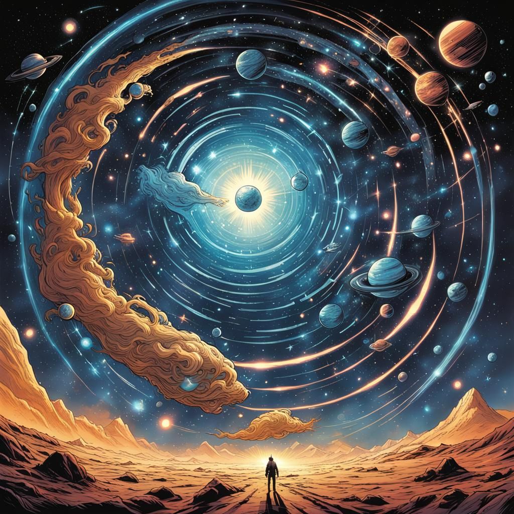 Cosmic Energy Radiating Outwards as Comic Art