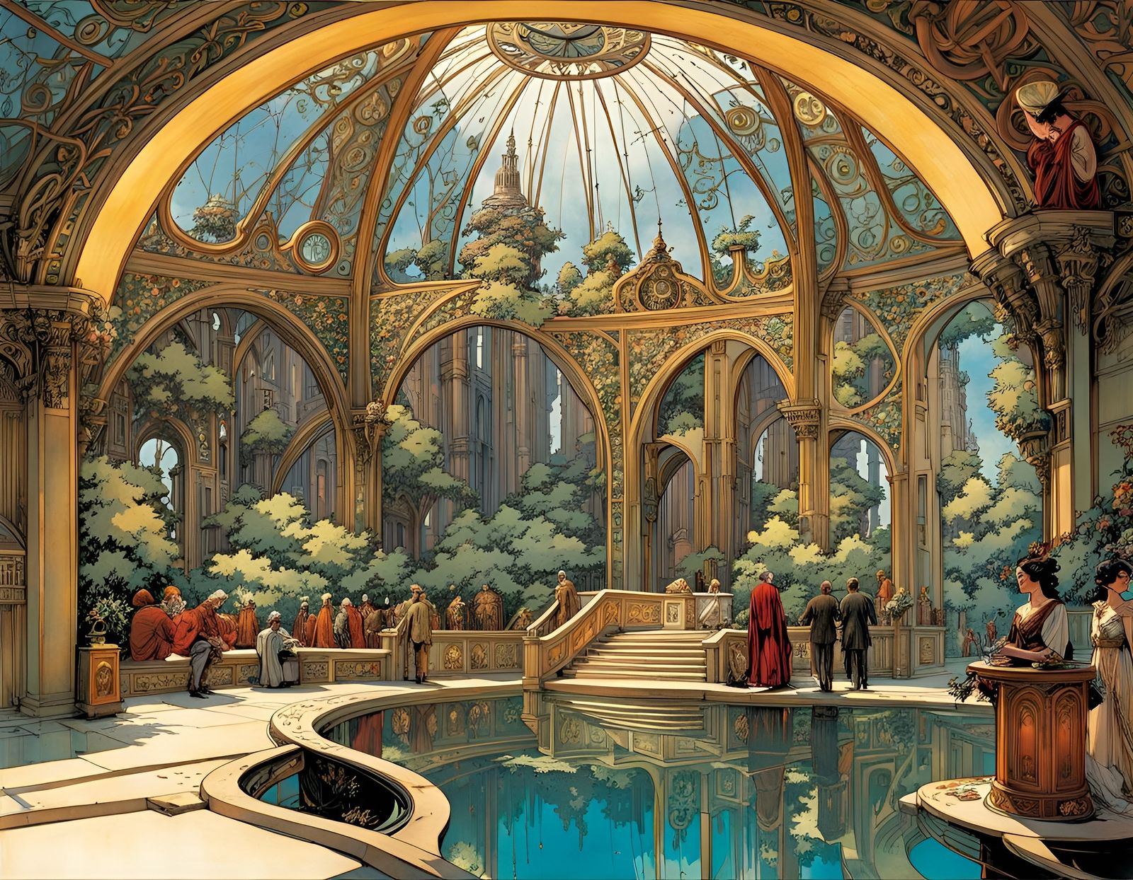 Art Nouveau Comic Book Pages in Art Deco Style