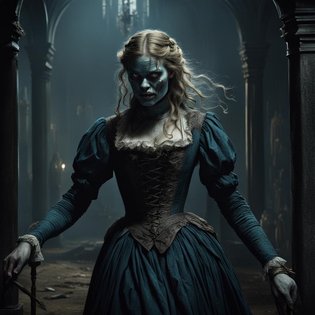Terrifying Samara Weaving Portrait in Horror Style
