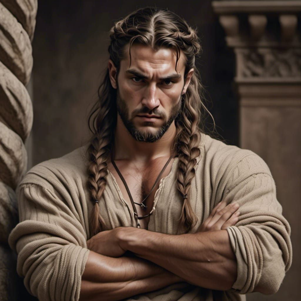 Frustrated Dionysus in Hyperrealistic Mixed Media Style