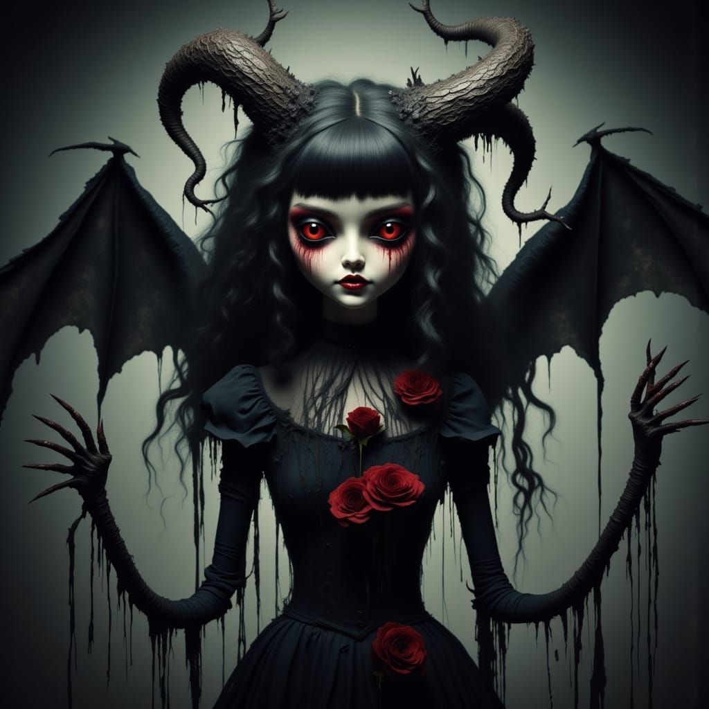 Surreal Shadow Puppet Girl in Porcelain Style