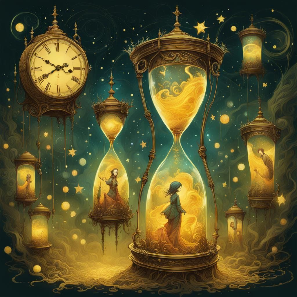 Hourglasses and Surreal Clocks Digital Painting