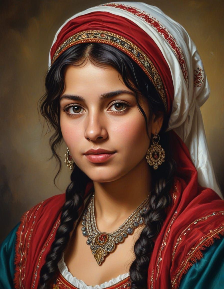 Roma Woman Portrait in Rubens Oil Painting Style