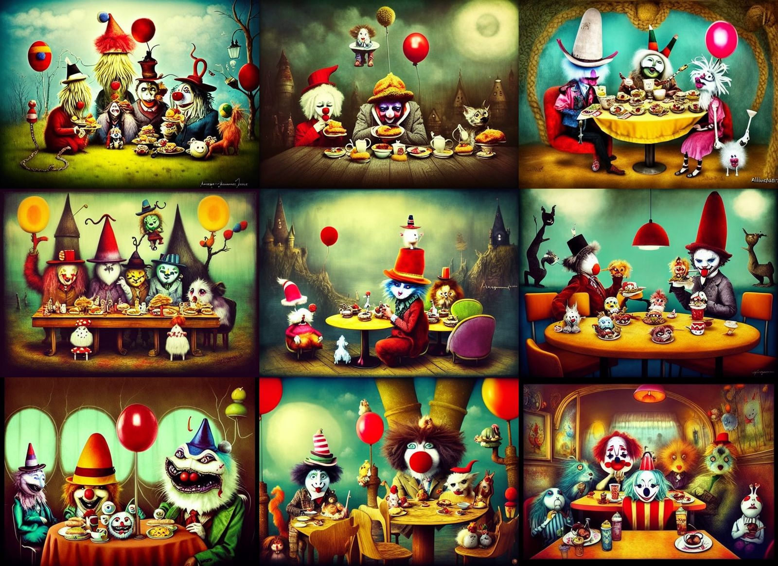 Whimsical Lunch: Fluffy Creatures and Clown at McDonald's