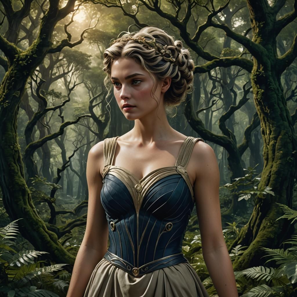 Artemis in Lush Forest, Classical Greek Aesthetic