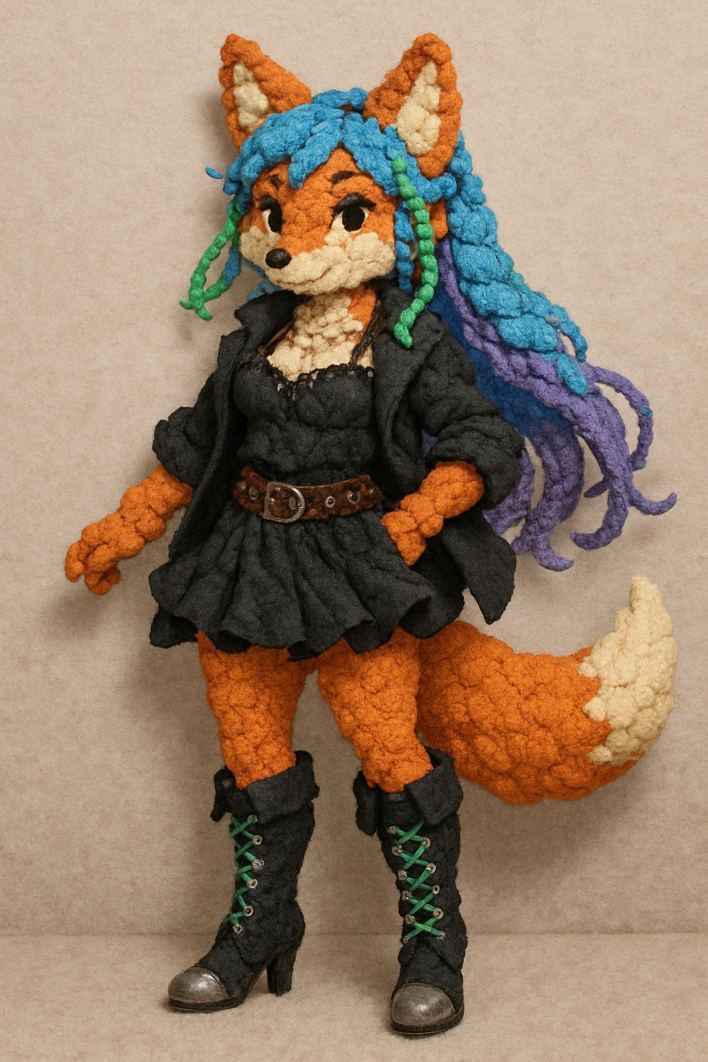 Anthropomorphic Pom Pom Fox with Braided Hair